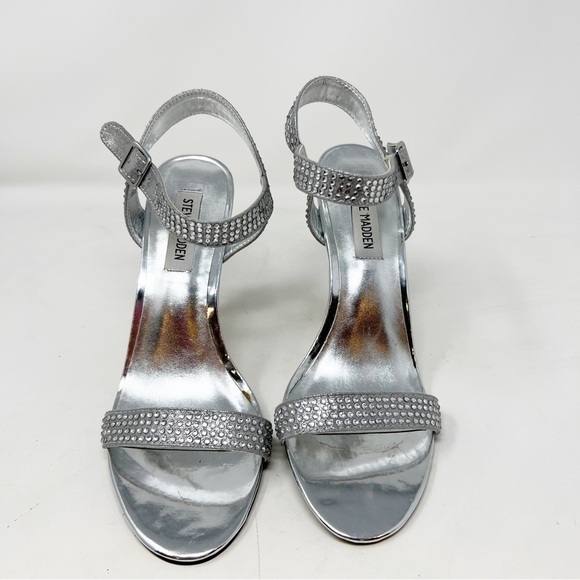 STEVE MADDEN SILVER RHINESTONE DISCO HEELS SANDALS WOMENS SZ 8.5 - Picture 3 of 10